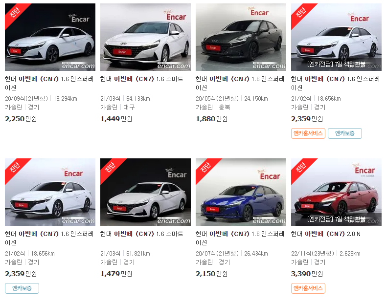 아반떼 (CN7)(20~23년식) 중고차 가격